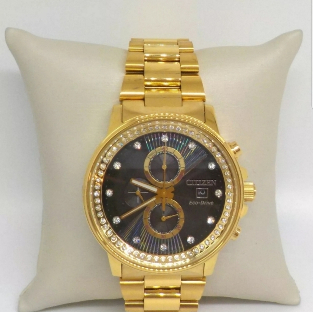 ***BRAND NEW*** Citizen Eco-Drive Nighthawk Crystal Accent Gold-Tone Chronograph - Picture 2 of 10